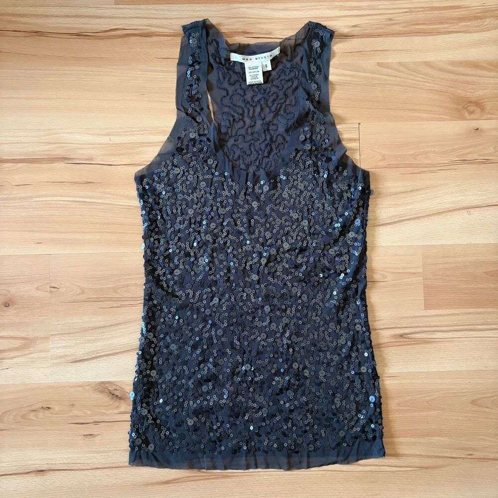 Max Studio Gray Mesh Sequin Tank Top size S